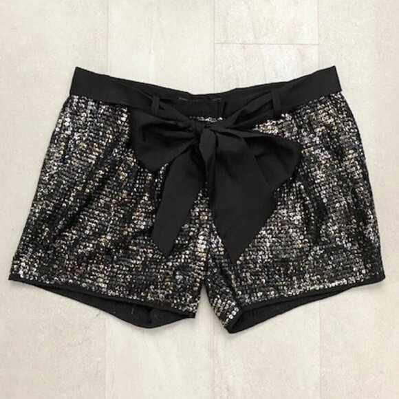 NWT BCBG Max Azria Black Sparkly Sequin Shorts Satin Bow Tie Sz XS - Picture 2 of 10